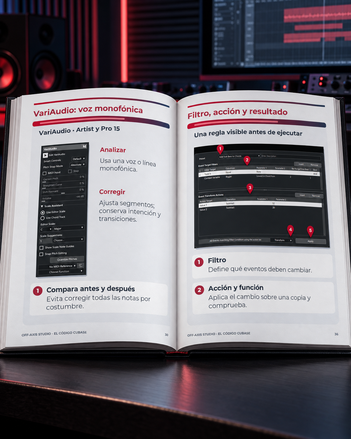 Muestra de interiores y láminas técnicas de El Código Cubase - Off-Axis Studio