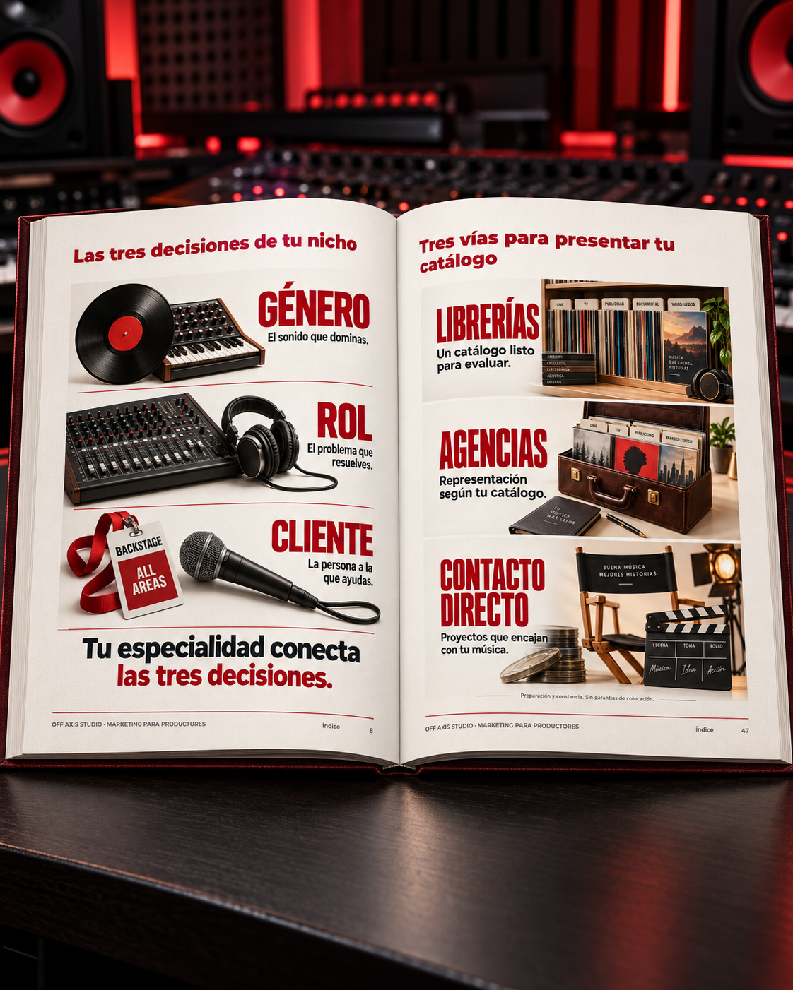 Muestra de interiores y láminas técnicas de Marketing para Productores - Off-Axis Studio