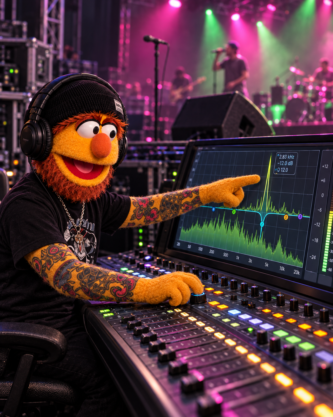Don Fader aplicando un filtro notch en un RTA para eliminar feedback a 2.83 kHz