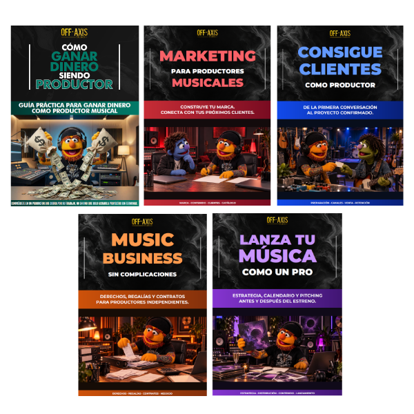 Portadas oficiales de las 5 guías de Negocios Musicales de Off-Axis Studio